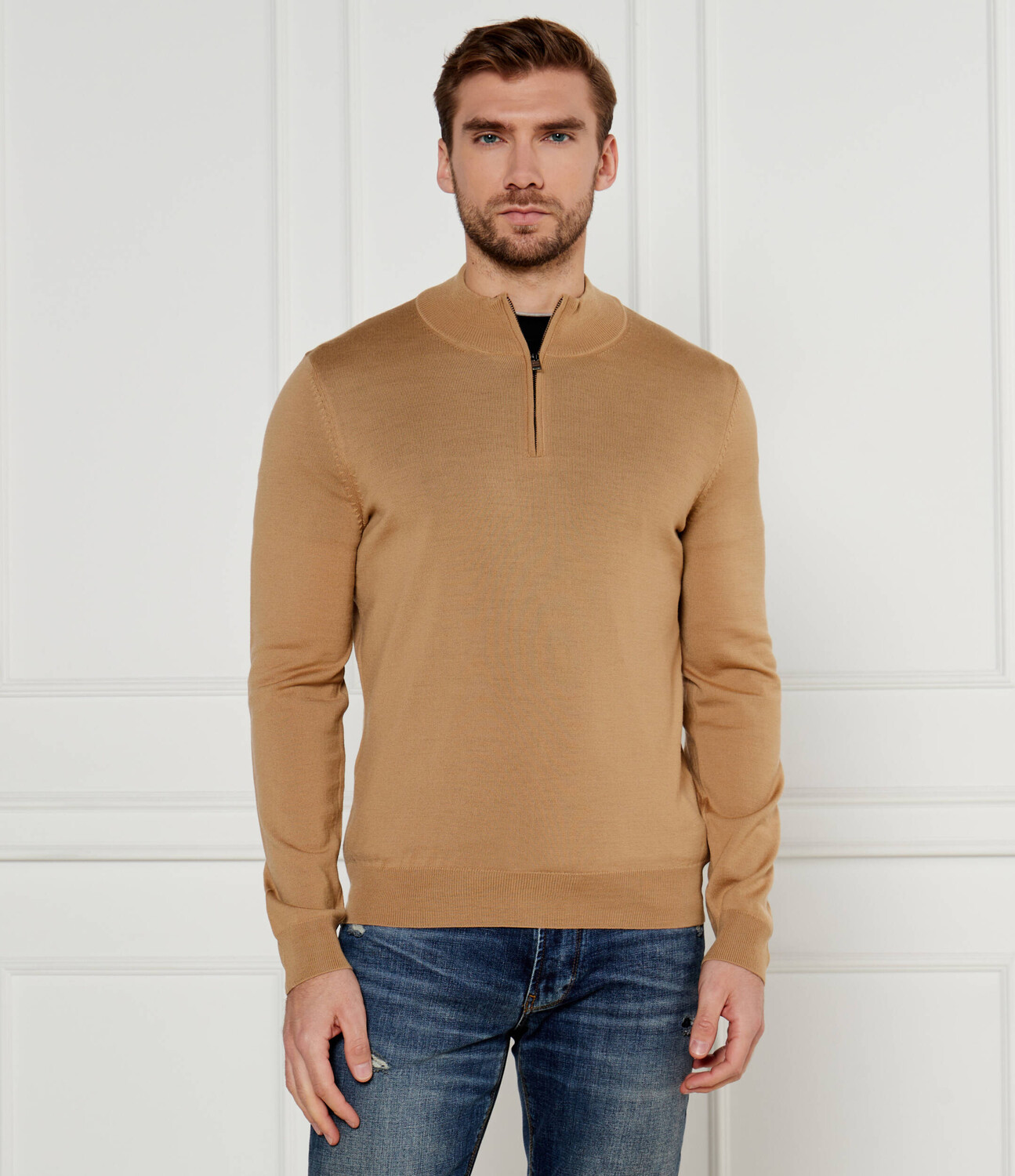 

Свитер из шерсти BOSS BLACK Ebenji Regular Fit, бежевый