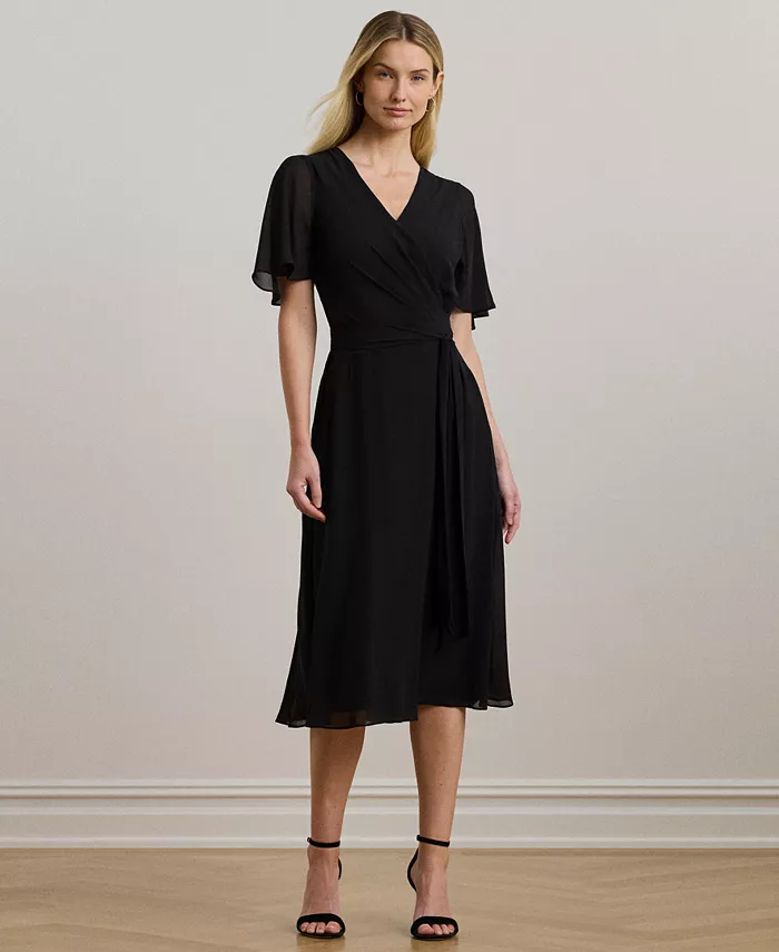 

Женское платье из жоржета с поясом Lauren Ralph Lauren, черный