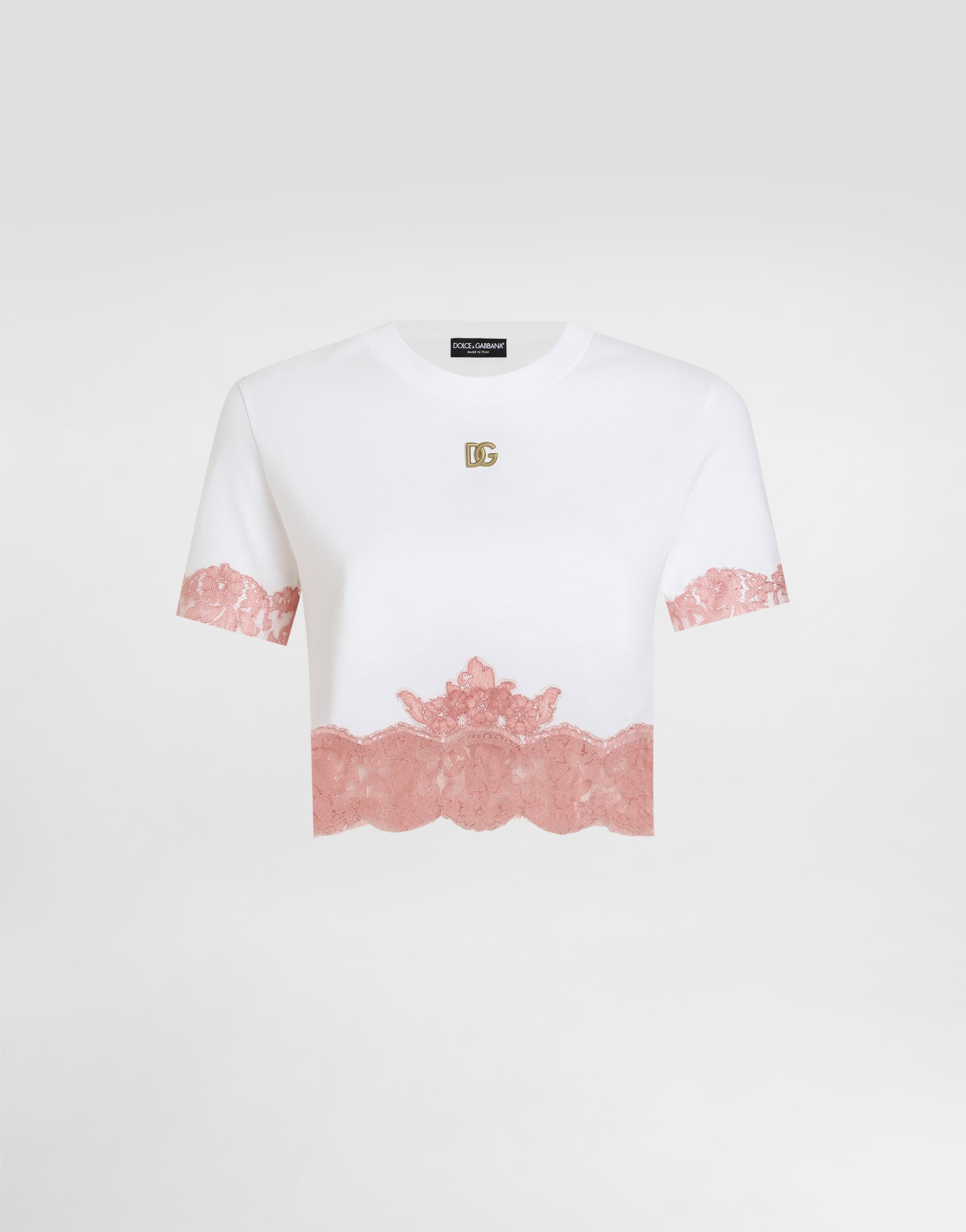 

Укороченная футболка из джерси с логотипом dg и кружевными вставками Dolce & Gabbana, белый