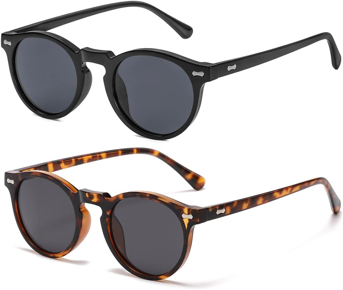 

Солнцезащитные очки Gleyemor Vintage Polarized для мужчин, круглые, с защитой UV400, в ретро-стиле, с оправой из ацетата ручной работы, Two-pack (Black Frame/Grey Lens + Tortoise Frame/Grey Lens)