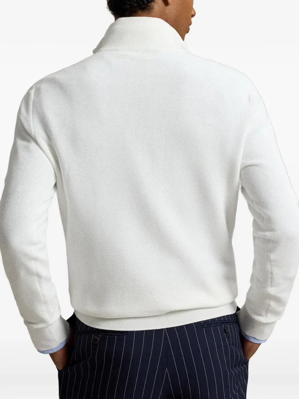 Свитер из сетчатой вязки с застежкой-молнией на четверть длины Polo Ralph Lauren, белый — фото 4