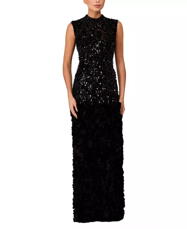 

Платье-Макси Julianne, украшенное пайетками и имеющее оборки. Jenny Packham, черный