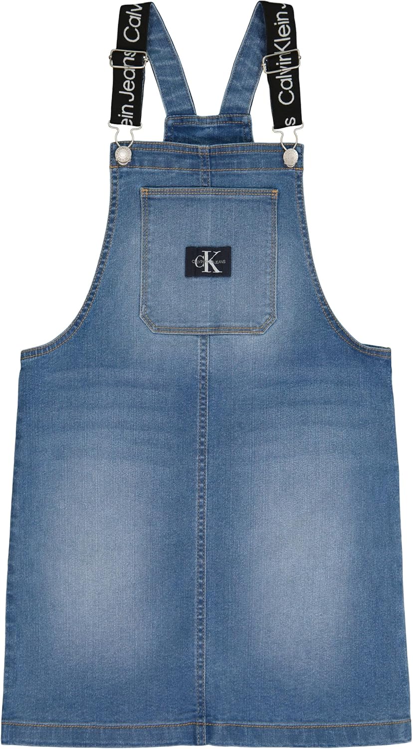 

Платье-комбинезон Calvin Klein для девочек из денима, с застежкой на липучке, фасон бойфренд, функциональный карман спереди, Authentic