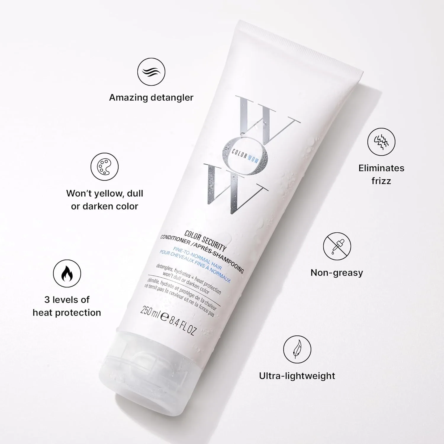 Color Wow Color Security Conditioner для тонких и нормальных волос - легкое увлажнение для тонких, хрупких волос, распутывает, питает и придает блеск с аргановым маслом, защищает цвет и от нагрева 248 мл (.), yellow — фото 4