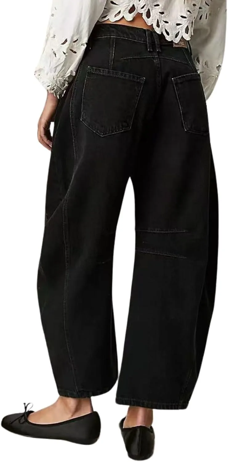 

Женские джинсы Mid Rise Barrel с широкими штанинами и укороченным кроем Zhyaj