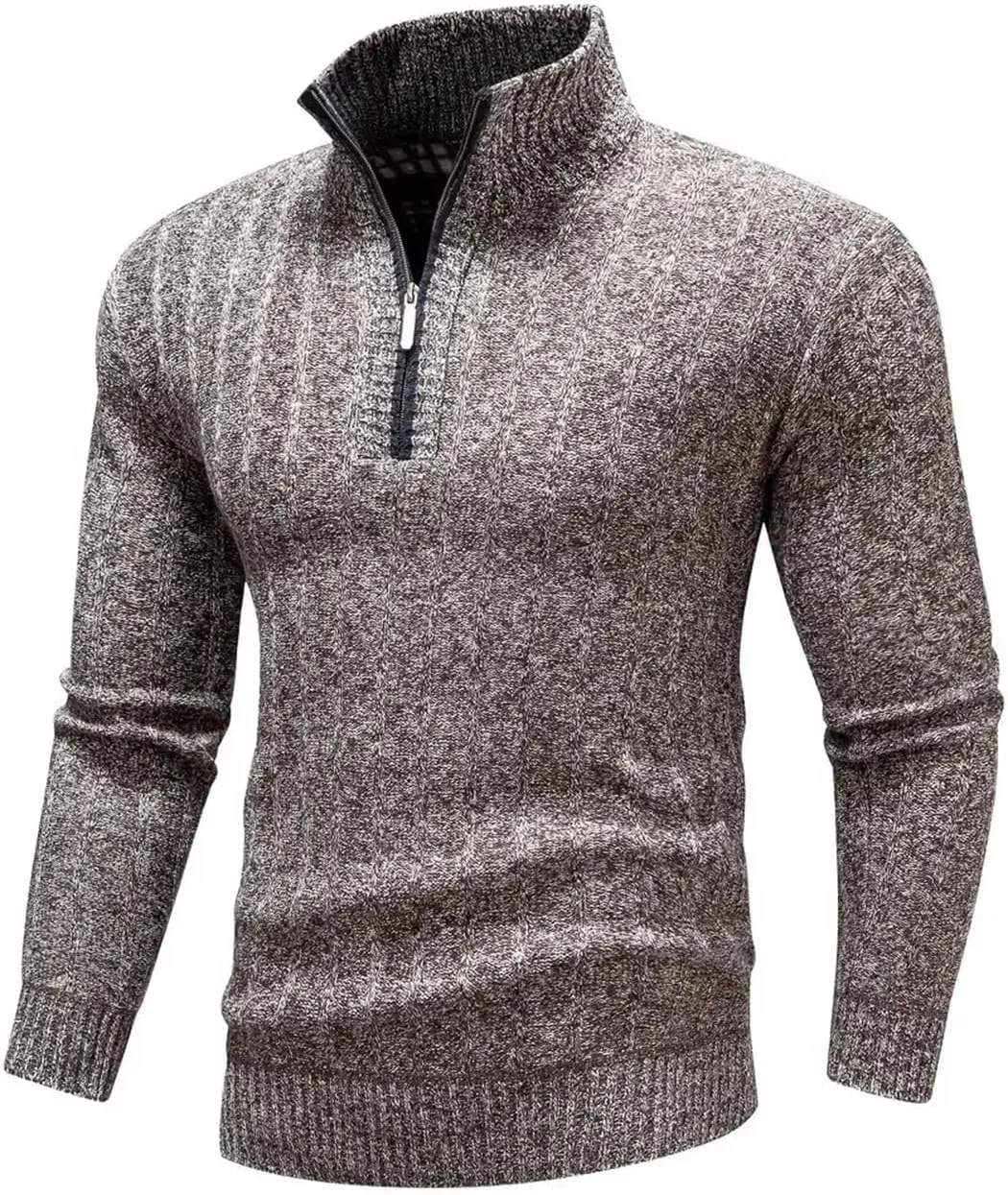 

Мужской свитер с воротником-стойкой на молнии, зимний, утепленный, приталенный