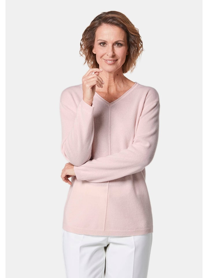 

Короткий размер: базовый кашемировый свитер с V-образным вырезом цвета пудры GOLDNER