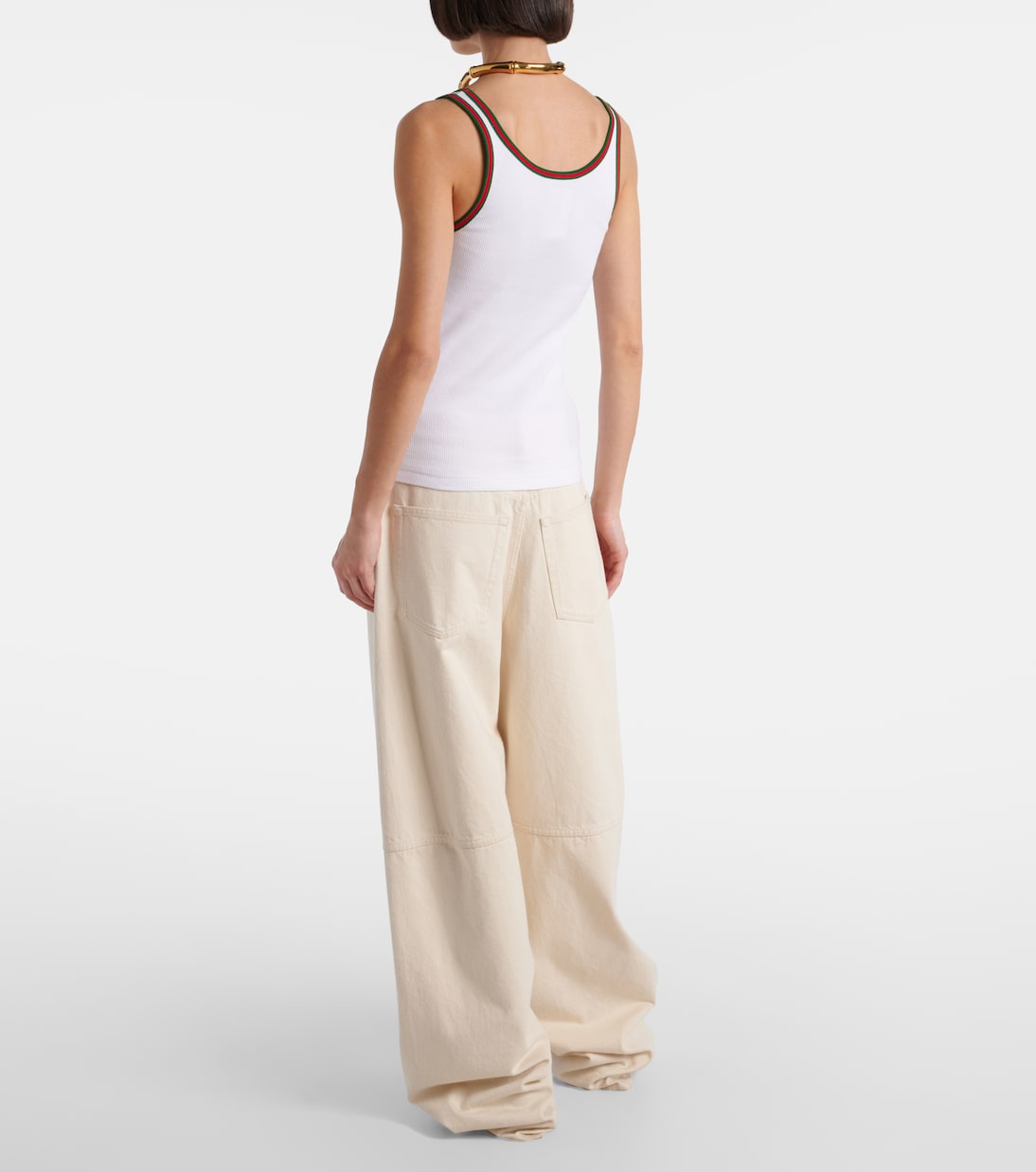 Майка из хлопка в рубчик Gucci, White/Mix — фото 3