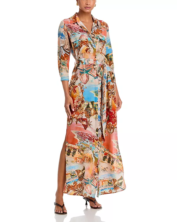 

Длинное шелковое платье-рубашка Камерон L'Agence, мультиколор