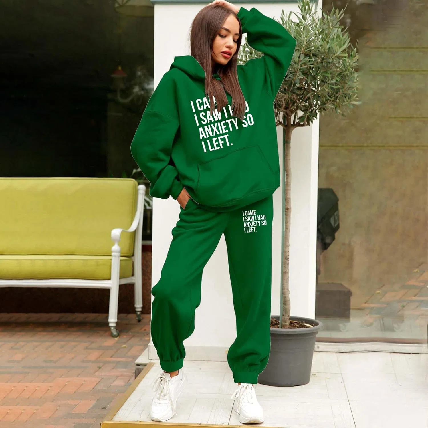 Женский спортивный костюм из толстовки и штанов, Generic, Y-#f-green — фото 2