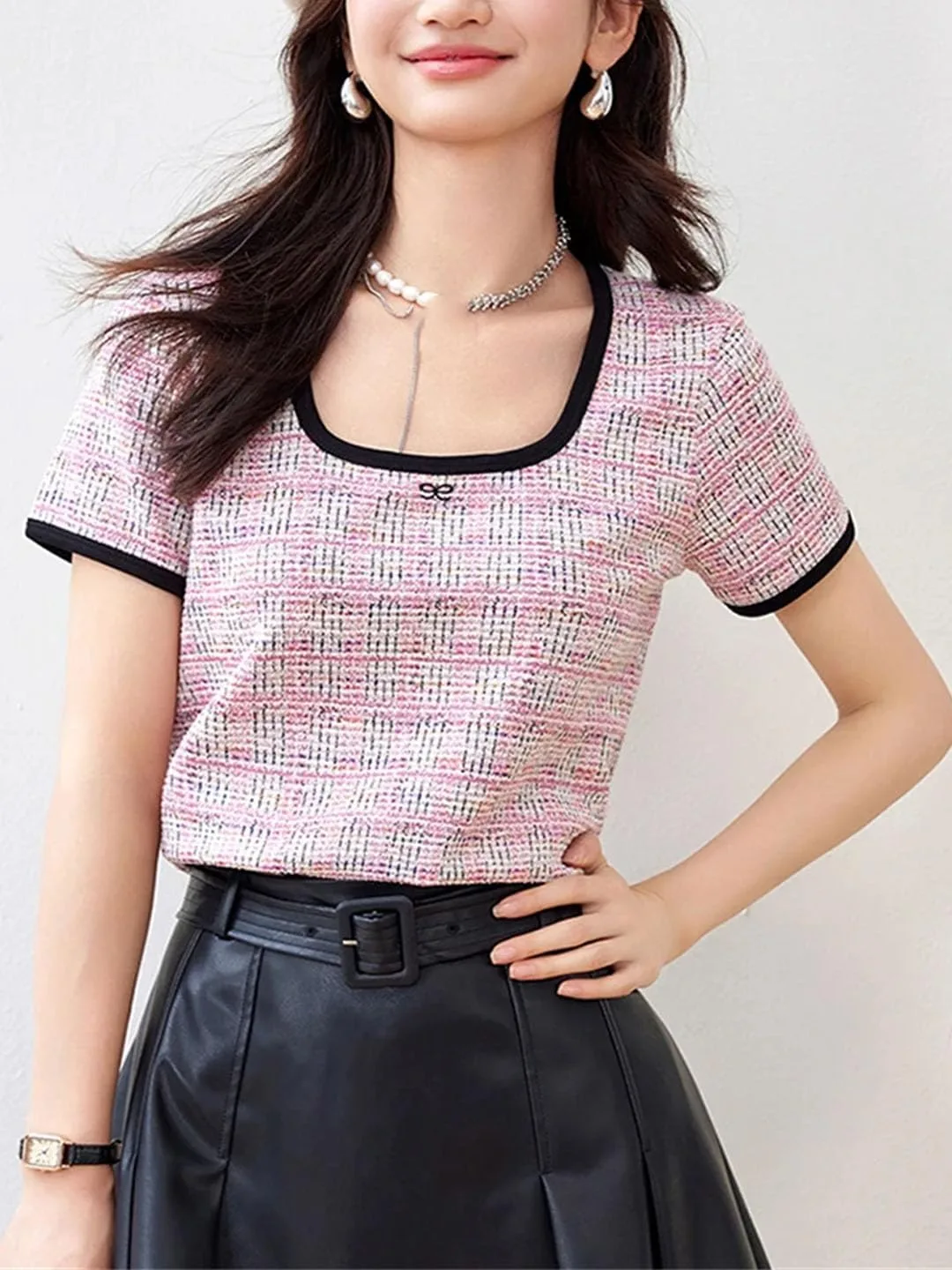 Женская футболка с квадратным вырезом, короткий рукав, Slim Fit — фото 4