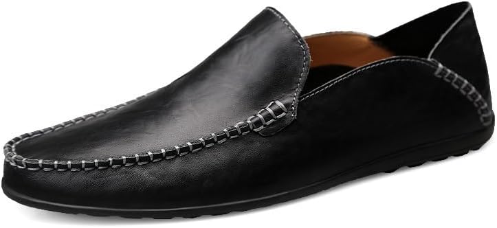 

Мужские лоферы с округлым носком на плоской подошве - модная, дышащая повседневная обувь с эргономичным дизайном и удобной для стопы формой Hoalox, черный