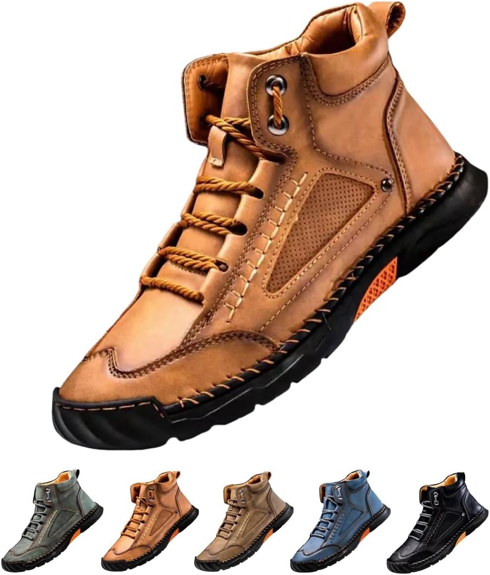 

Мужские ботинки - Новые водонепроницаемые удобные кожаные ботинки ручной работы 2025 года для мужчин Generic, светло-коричневый