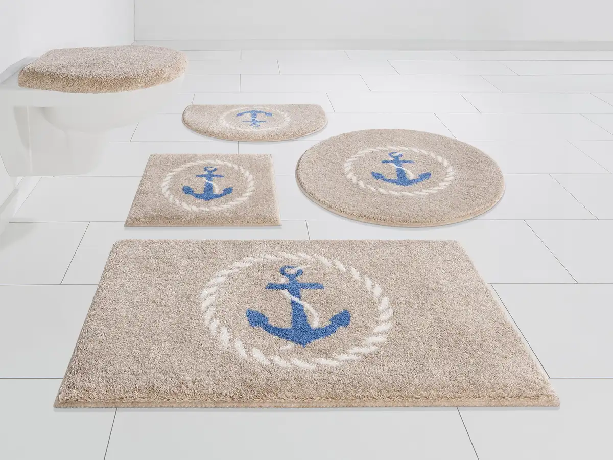 

Коврик для ванной Grund "Port Louis", высота 20 мм, нескользящее покрытие, подходит для пола с подогревом, дизайн с анкером, морской 3 шт. Отдельностоящий туалетный гарнитур, бежевый