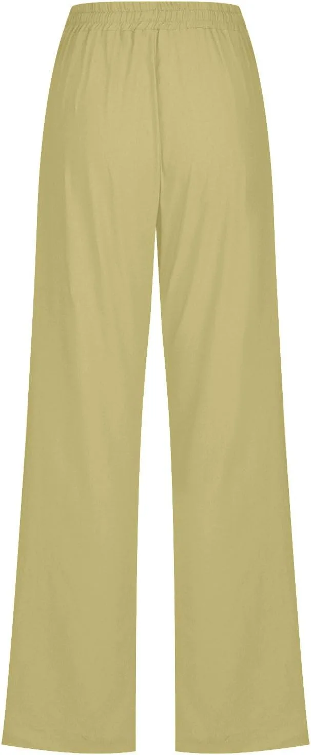 Женские хлопковые льняные брюки Casual Loose Straight Leg Joggers High Waist с карманом — фото 4
