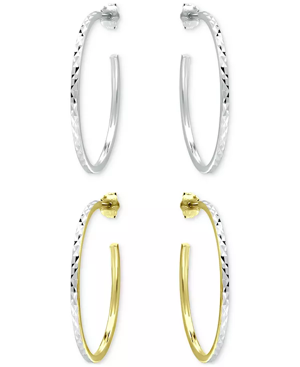 

Комплект из двух текстурированных серег-колец среднего размера из стерлингового серебра и 18-каратного желтого золота поверх стерлингового серебра, 1,18 дюйма, эксклюзивно в Macy's. Giani Bernini, gold