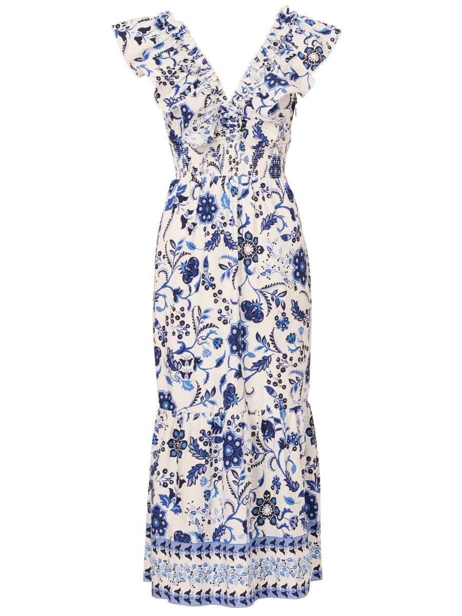 

Летнее платье Adrianna Papell Printed Ruffle Midi Dress, синий