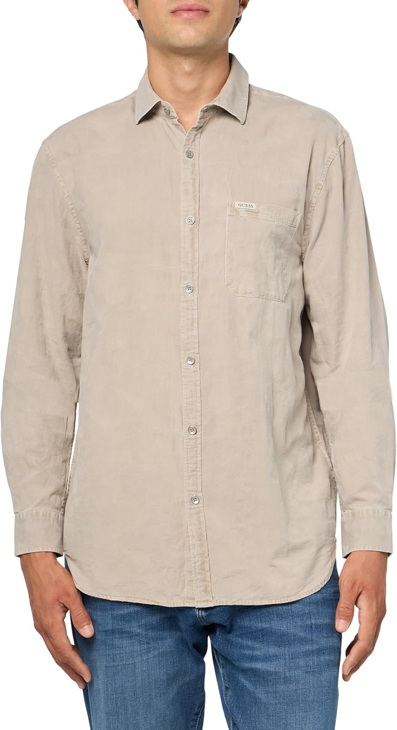 

GUESS Мужская рубашка Collins с длинным рукавом, Khaki Camou Jacquard