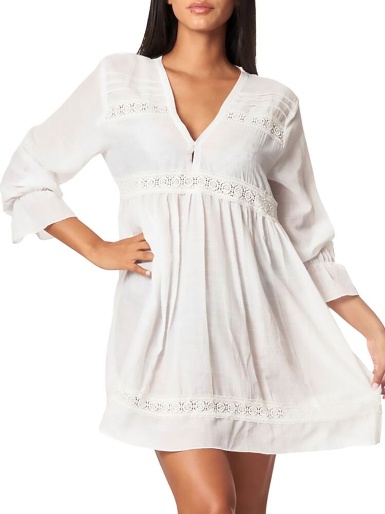 

Мини-платье с длинными рукавами, связанное крючком La Moda Clothing, белый