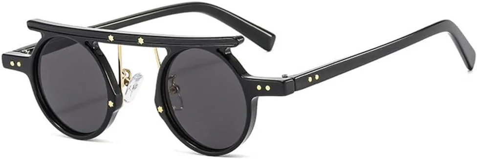 

Панк-солнцезащитные очки маленького круглого размера для женщин и мужчин, ретро-солнцезащитные очки для мужчин с защитой от УФ-излучения UV400 VFDHN, Black