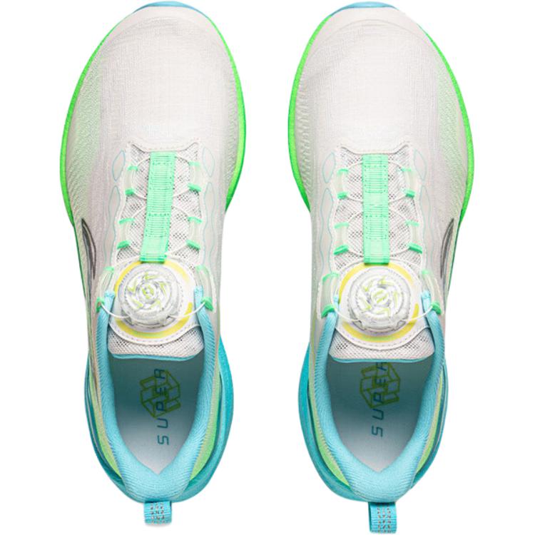LINING YOUNG Амортизация, износостойкие низкие детские беговые кроссовки white green blue kids — фото 4