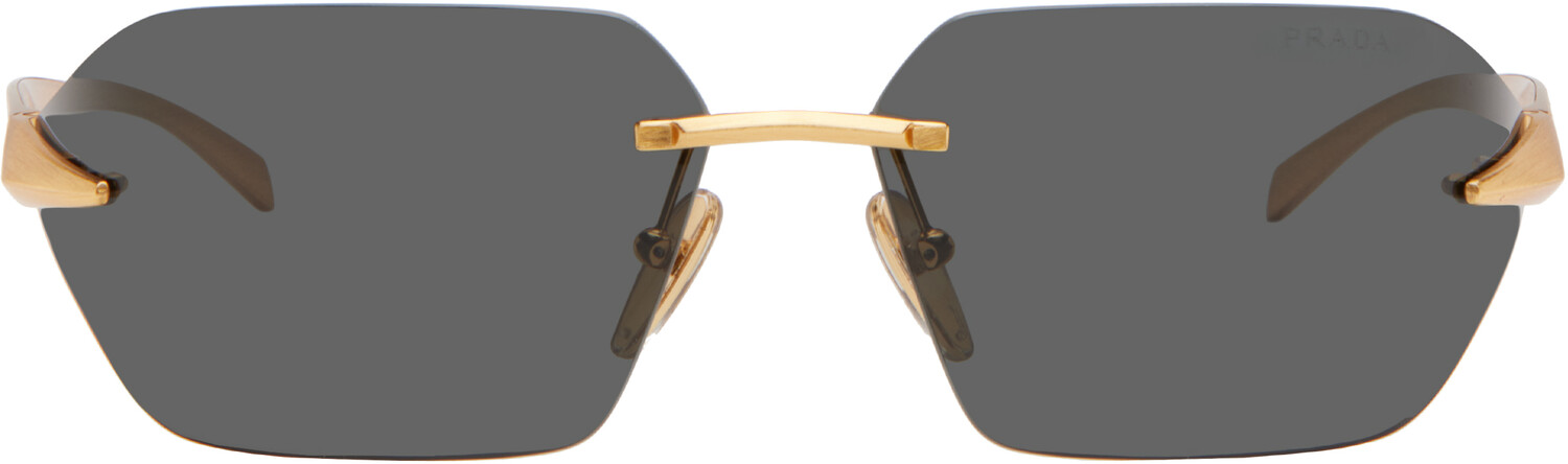 

Солнцезащитные очки с металлической оправой в золотой оправе Prada Eyewear, Satin yellow gold/Dark grey