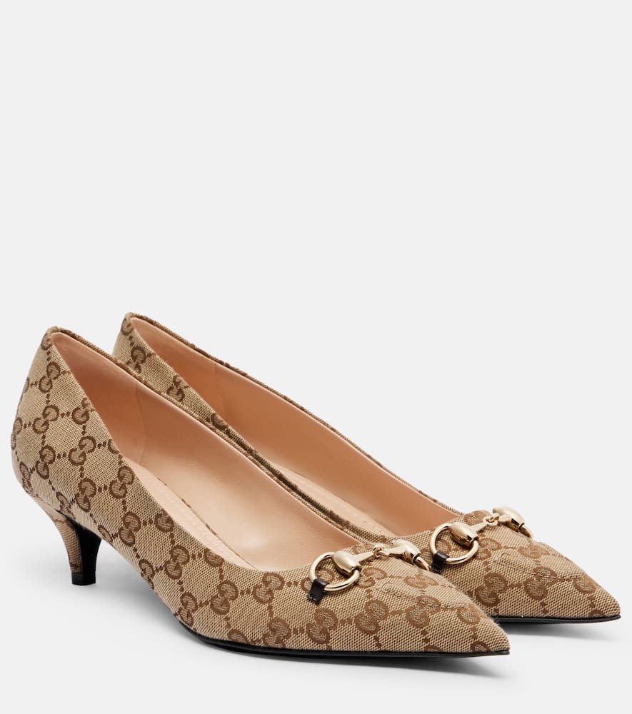 Туфли-лодочки Erin GG Canvas Horsebit 45 Gucci, Beige Ebony/Cocoa