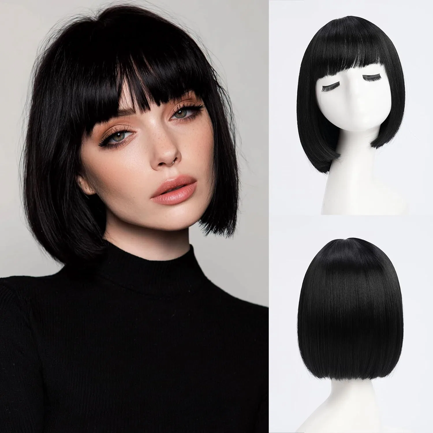 Короткий черный парик с челкой, 25 см Yaissmylu, Black