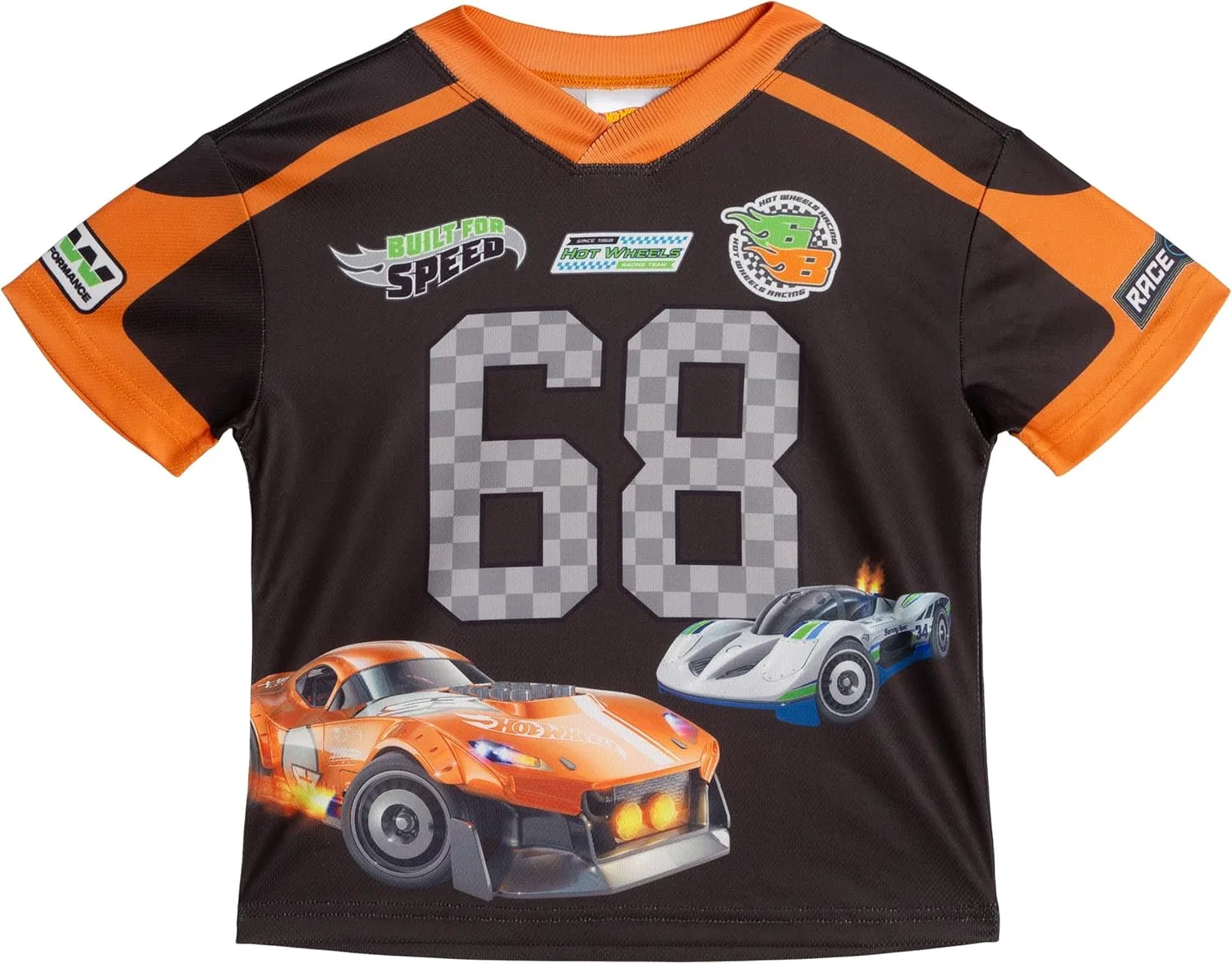 Комплект одежды: футболка Hot Wheels с V-образным вырезом из сетчатой ткани и спортивные штаны из французского трикотажа. Размеры для малышей и детей младшего возраста (2T - 7-8), Dark Gray/Orange — фото 4