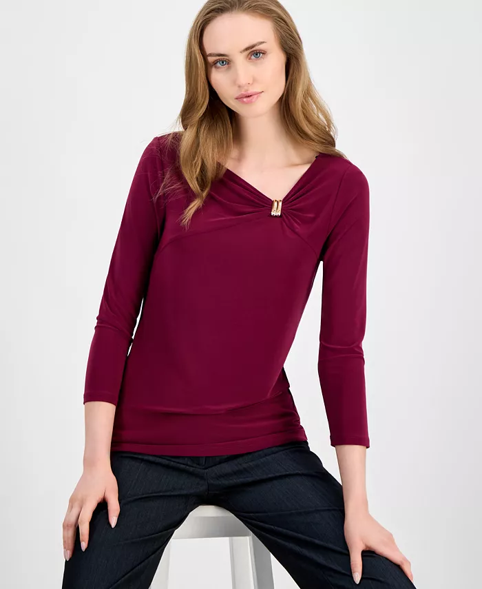 

Женский топ с отделкой из металла и рукавами 3/4, P/XXS-XXL Anne Klein