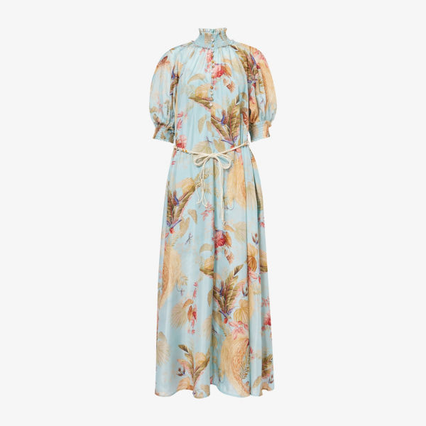 

Шелковое макси-платье Ascension billow с цветочным принтом Zimmermann, цвет aqua palm floral