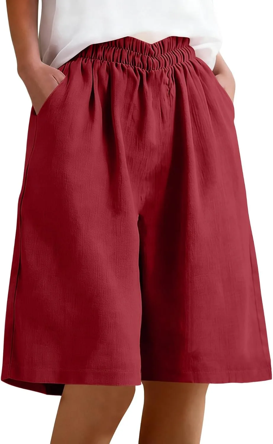 

Женские хлопковые льняные бермуды с эластичным поясом