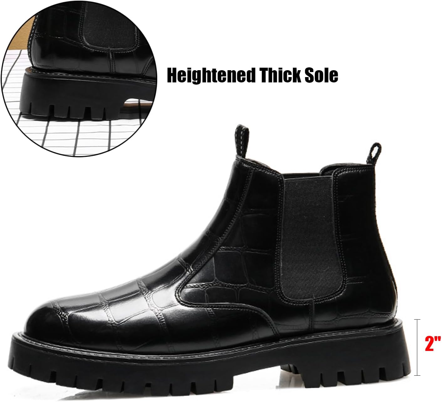 Мужские классические кожаные челси на высокой платформе с массивным каблуком, модная эластичная передняя часть, круглый носок, высокий верх Uzujbaa, желтый — фото 3