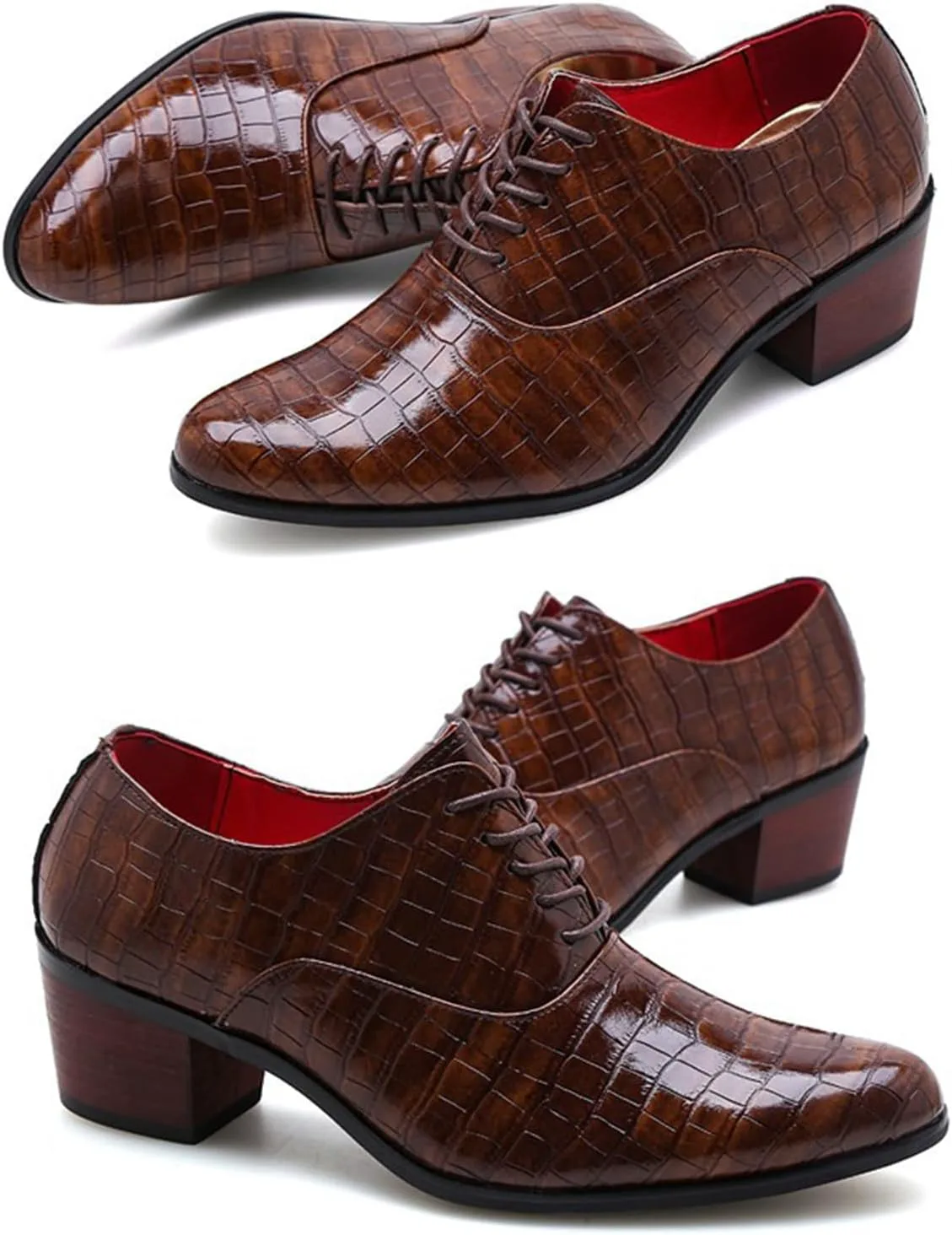 Мужская обувь Oxford Pattern Stone - массивный каблук, настоящая кожа с заостренным носком, шнуровка для модного бизнеса, официального дерби Zentavi, коричневый — фото 3