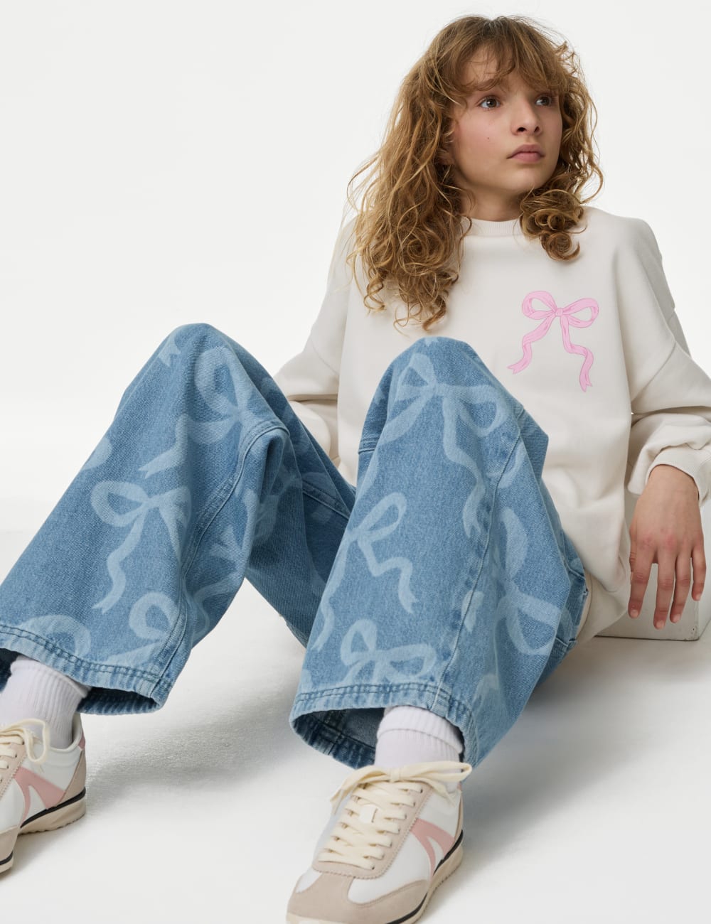 

Джинсы с широкими штанинами и бантом Marks & Spencer, цвет Denim