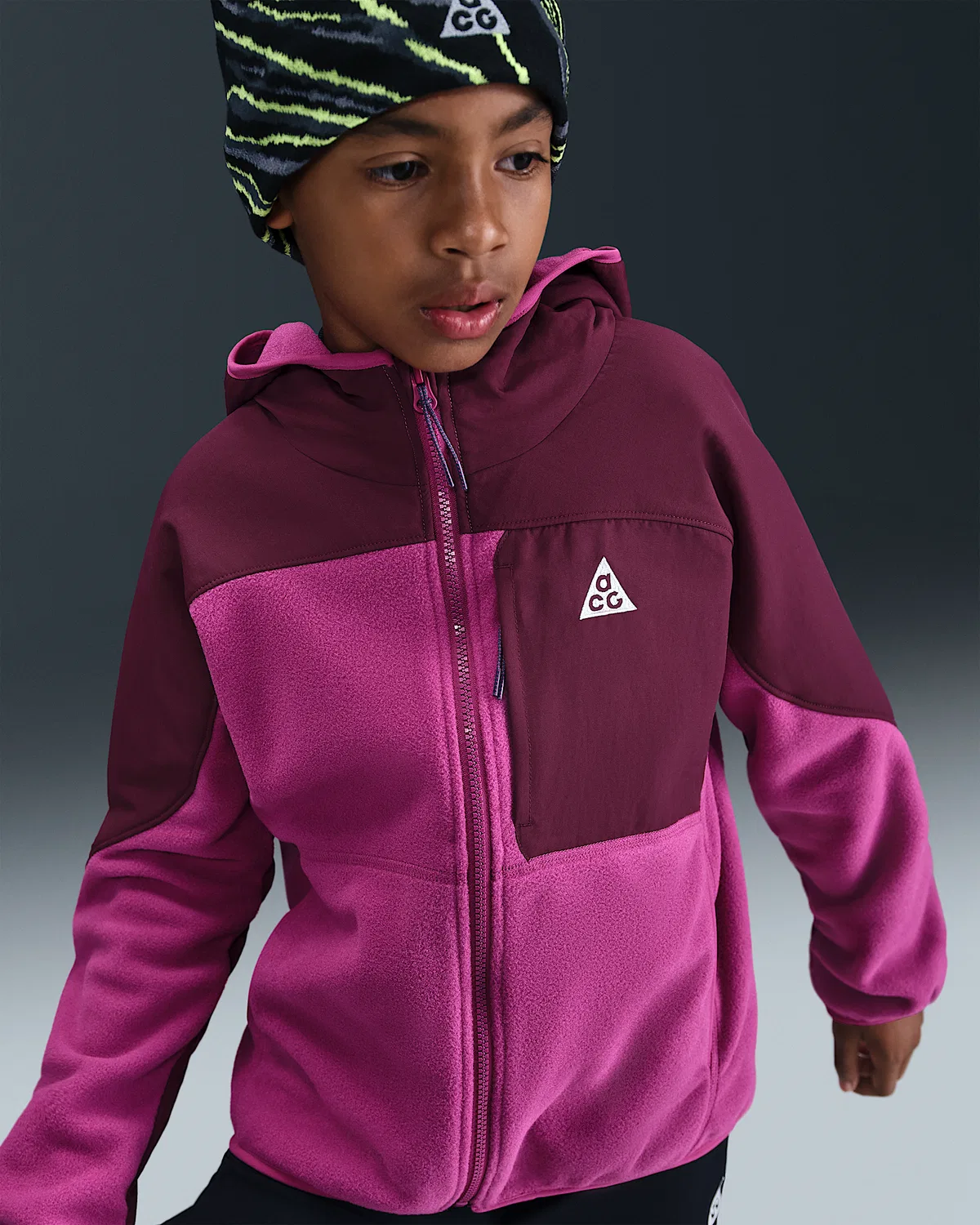 Детская флисовая кофта Polartec® на молнии Nike ACG "Wolf Tree", Cactus Flower/Bordeaux/Summit White — фото 3