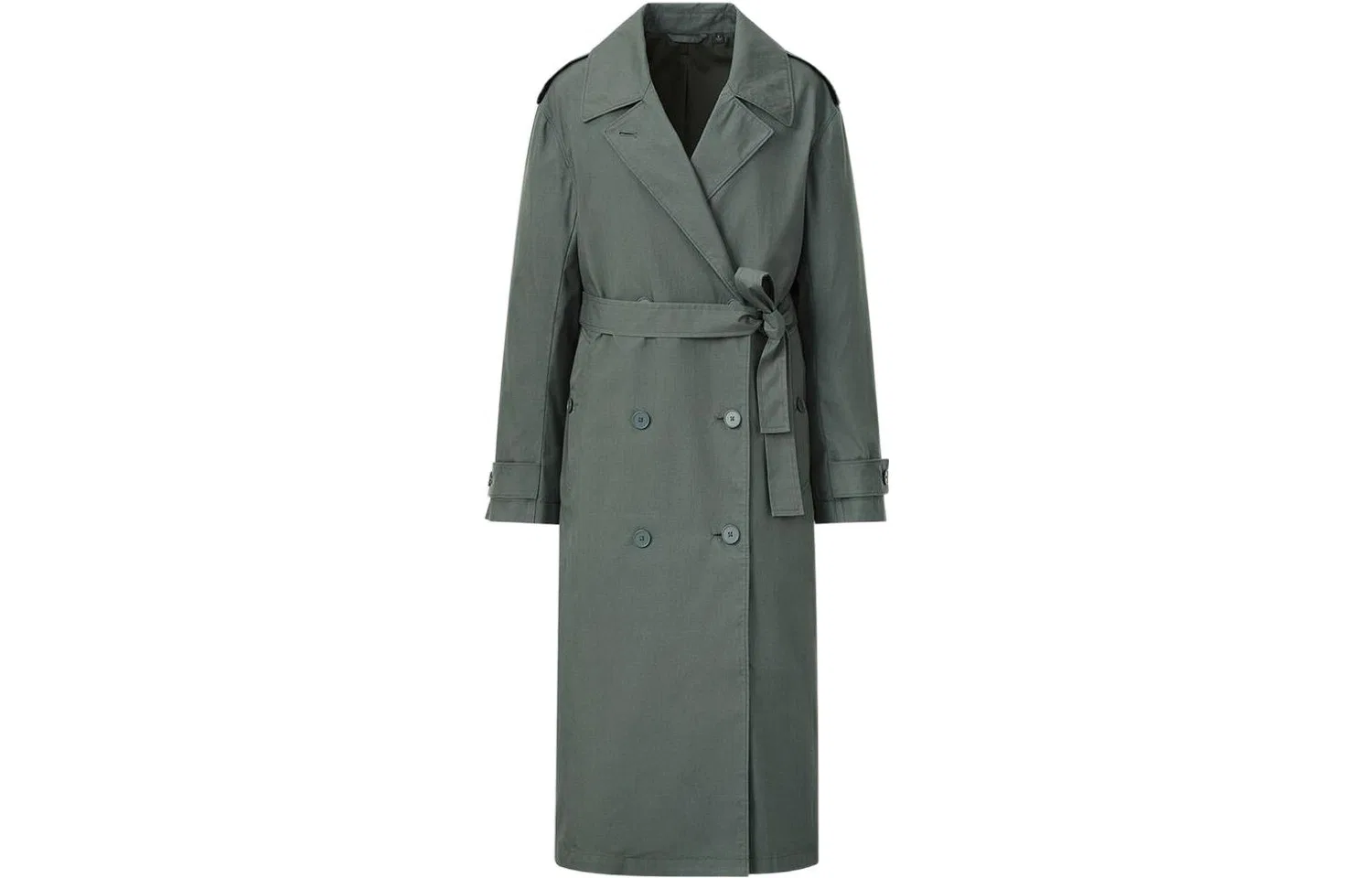 Пальто унисекс темно-зеленое, с лацканом, прямой крой UNIQLO, Dark Green