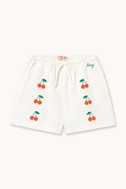 Шорты детские с принтом MINI CHERRIES TWILL SHORTS Tinycottons, белый