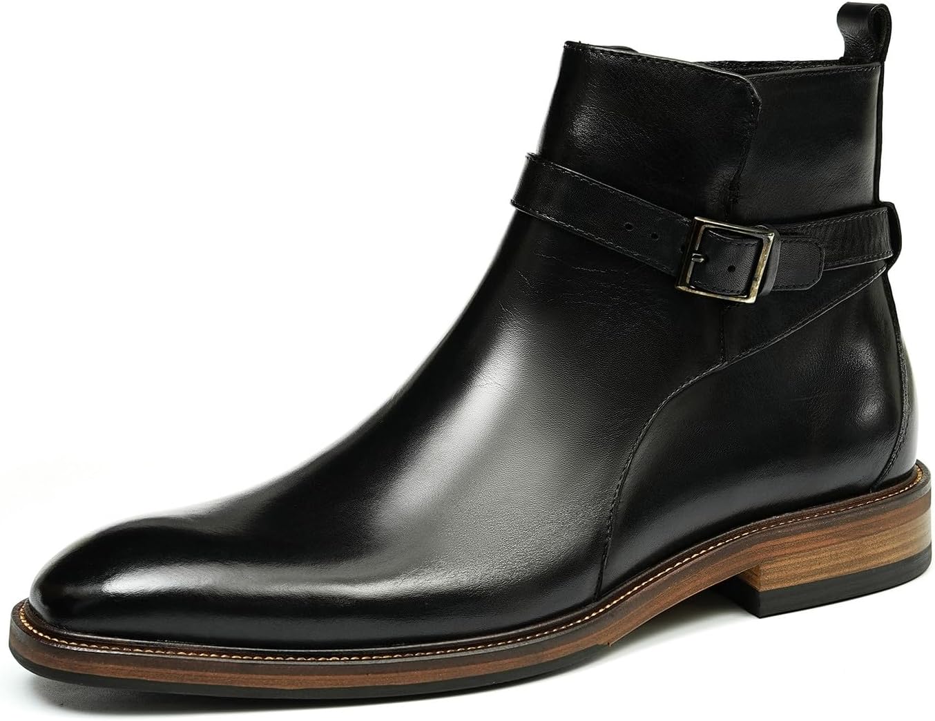 

Мужские ботинки Santimon на щиколотку, формальные ботинки Челси, из натуральной кожи с молнией, пряжкой и западным дизайном, модные, легкие, для выпускного, свадьбы, смокинга, бизнеса и повседневного ношения, чизкиллы для мужчин, черный