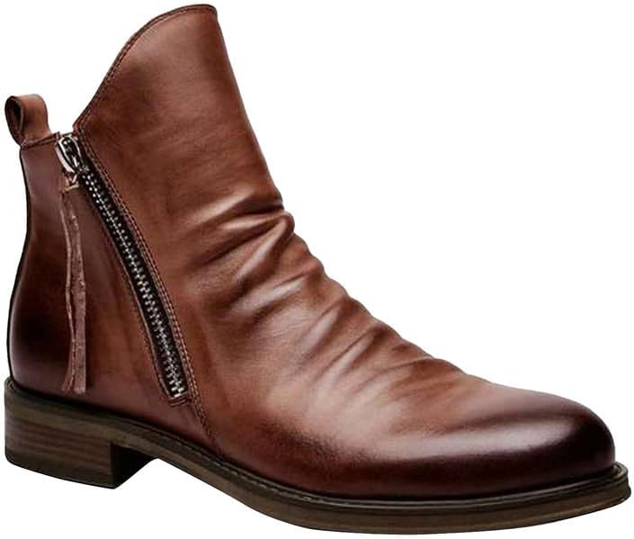 

Мужские ботинки челси, дышащие кожаные, легкие, на молнии, классические ботинки, ковбойские ботинки, ботильоны-чукка Xbtevudak, коричневый