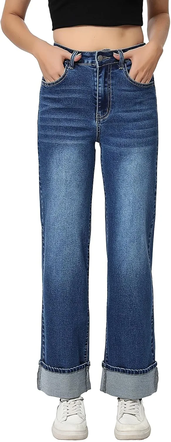 

Женские джинсы baggy straight с широкими штанинами и подворотами