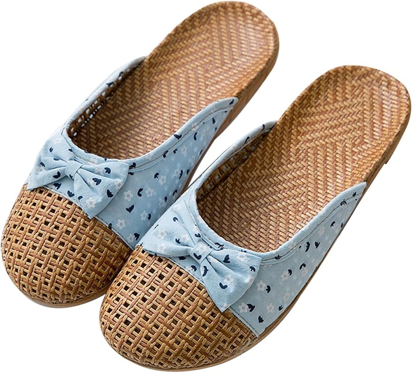 

Женские домашние тапочки из льна, мягкая подошва, для ношения в помещении и спальне, комфортные на все сезоны, с плетеной травяной подошвой, открытый носок, с милым бантиком (Цвет: желтый, Размер: 35/36 EU) Kitcissl