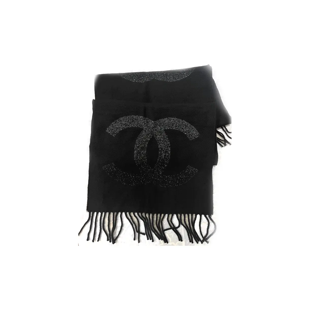 

CHANEL Шерстяной кашемировый вязаный шарф женский черный, Black
