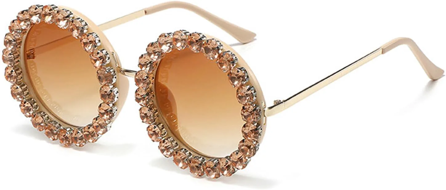 

Willochra Милые круглые солнцезащитные очки со стразами для женщин, модные, с бриллиантовым блеском, для вечеринки, хрустальные солнцезащитные очки, Brown