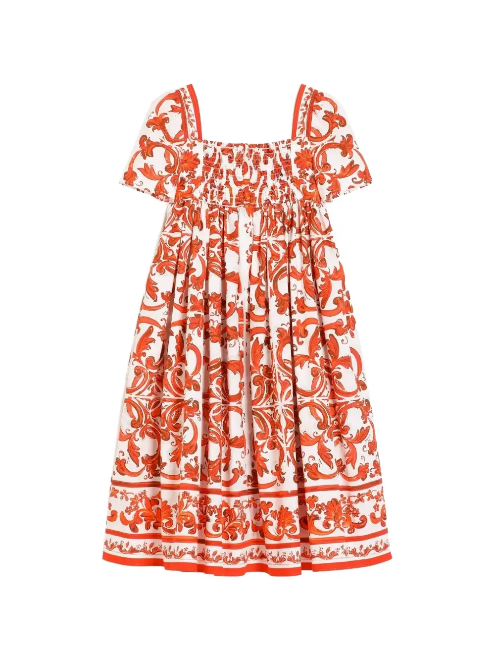 Платье из поплина с принтом "Майолика" Dolce & Gabbana Kids, белый — фото 2