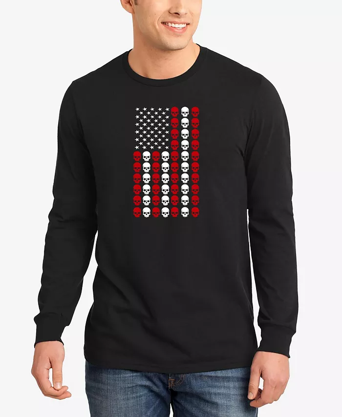 

Мужская футболка с длинным рукавом Skull Flag Word Art LA Pop Art, черный