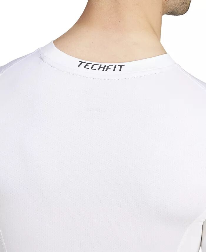 Мужская приталенная компрессионная рубашка с круглым вырезом Tech-Fit adidas, белый — фото 4
