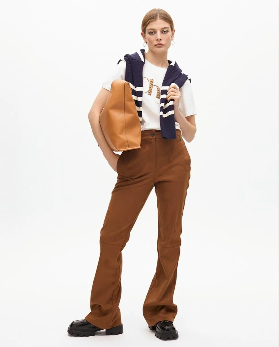 

Женские расклешенные штаны из замши с высокой талией Lola Casademunt, коричневый