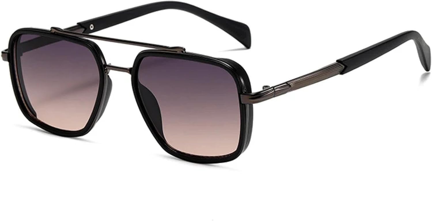 

Солнцезащитные очки с двойной перемычкой для женщин, роскошные ретро-очки с градиентным затемнением, защита от УФ-излучения UV400 для мужчин, панк-очки для активного отдыха UATXTAU, Black Gun Grey Pink