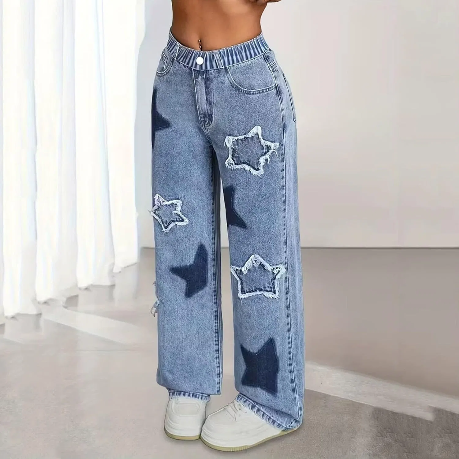 Джинсы streetwear wide leg, синий — фото 4